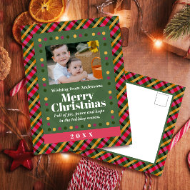 Cartão Postal De Festividades Family Christmas Plaid Photo Holiday Postcard