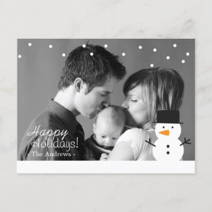 Cartão Postal De Festividades Family Holiday Greeting with Cute Snowman and Snow