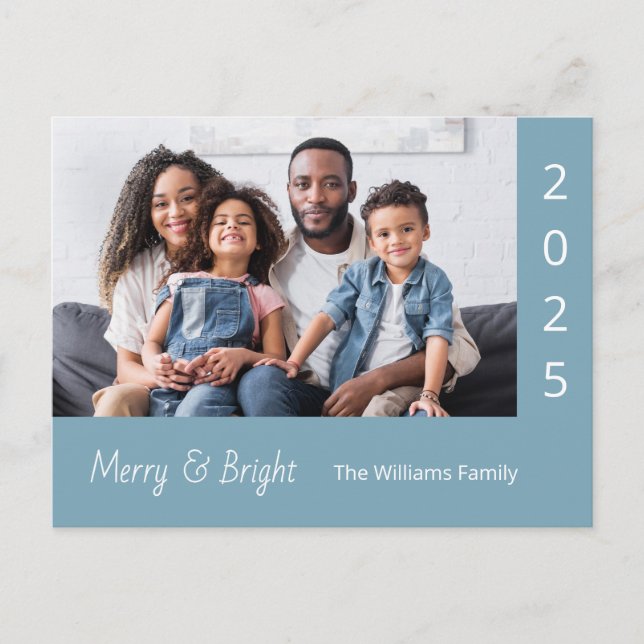 Cartão Postal De Festividades Family Photo Merry and Bright Modern Christmas  (Frente)