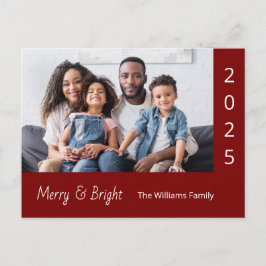 Cartão Postal De Festividades Family Photo Merry and Bright Modern Christmas Red