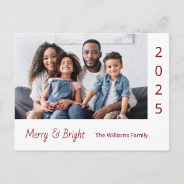 Cartão Postal De Festividades Family Photo Merry and Bright Modern Christmas Red