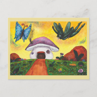Cartão Postal De Festividades Fantasia de Aquarela Fada Borboleta Casa de Cogume