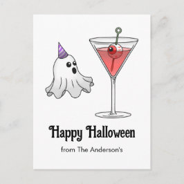 Cartão Postal De Festividades Fantasma de Halloween Fofo & Coquetel Assustador