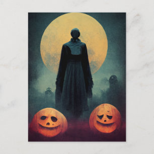 Cartão Postal De Festividades Fantasma e abóboras no Halloween
