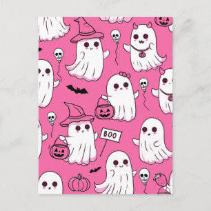 Cartão Postal De Festividades Fantasmagóricos Fantasmas Cor-de-Rosa de Halloween