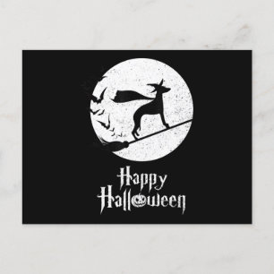 Cartão Postal De Festividades Fantástico Traje de Halloween Bruxa Amante de Cães