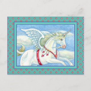 CARTÃO POSTAL DE FESTIVIDADES FANTASY CORAÇÃO BRANCA UNICORN, FANTASY PEGASUS