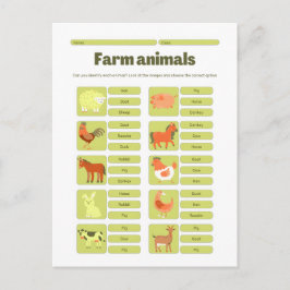 Cartão Postal De Festividades Farm Animals Identification Educational Worksheet