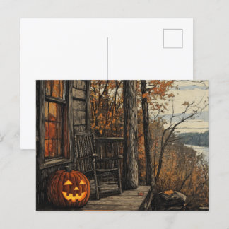 Cartão Postal De Festividades Farmhouse do Halloween Russo Encantador