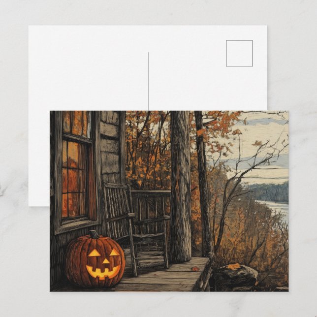 Cartão Postal De Festividades Farmhouse do Halloween Russo Encantador (Frente/Verso)