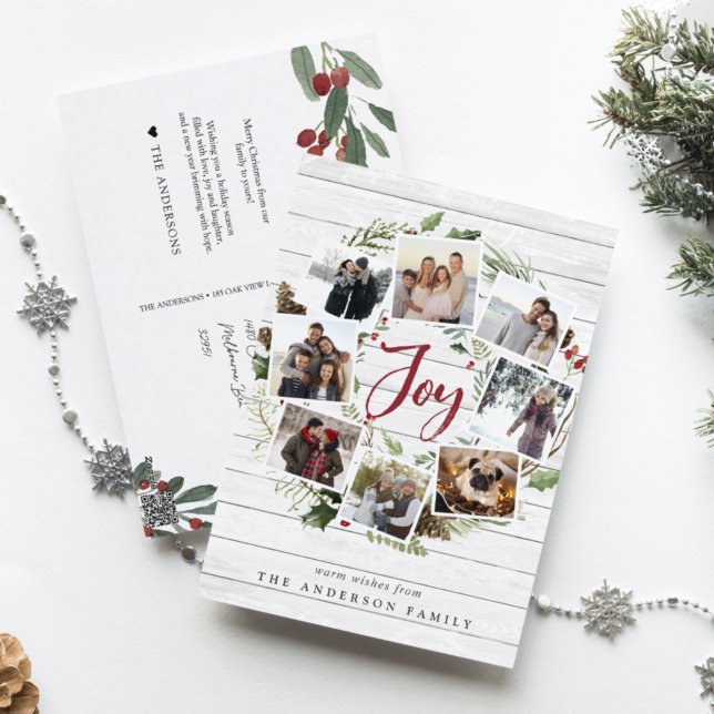 Cartão Postal De Festividades Farmhouse Wreath | Colagem de Fotografias Rústica (Criador carregado)