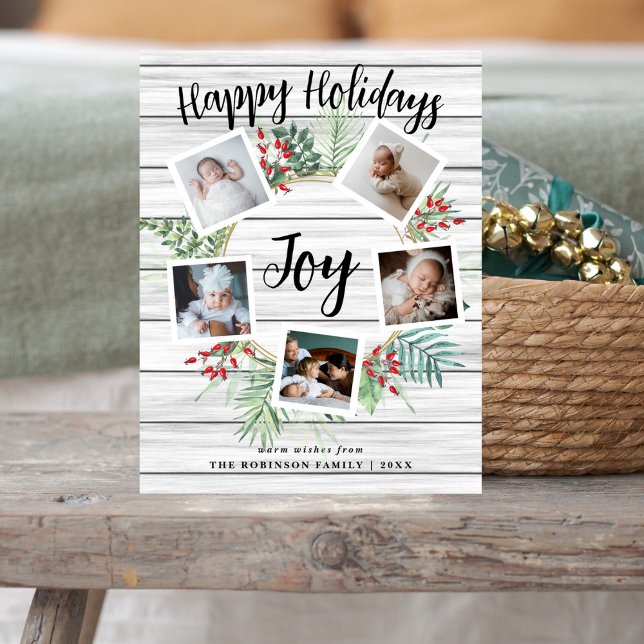 Cartão Postal De Festividades Farmhouse Wreath Photo Collage Natal (Criador carregado)