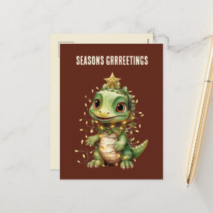 Cartão Postal De Festividades Faróis de Natal de dinossauro aquoso