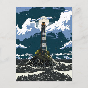 Cartão Postal De Festividades Farol À Noite