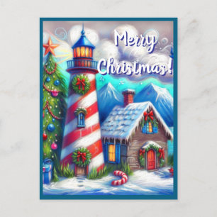 Cartão Postal De Festividades Farol de Natal Montanha Costeira Náutica