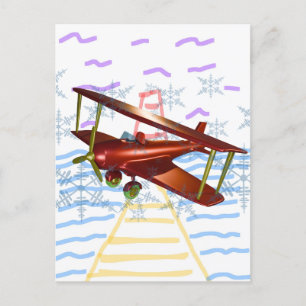Cartão Postal De Festividades Farol Pier Biplane Ondas Azuis