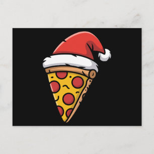 Cartão Postal De Festividades Fatia de Pizza de Natal Chapéu do Papai Noel Peppe