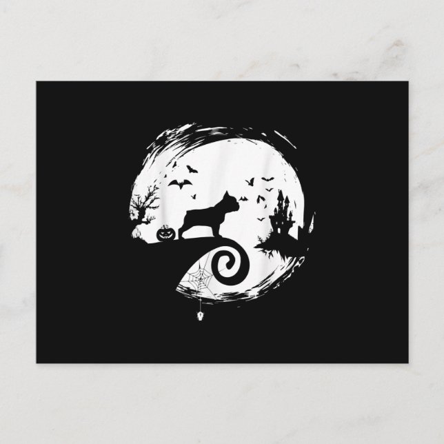 Cartão Postal De Festividades Fato de Halloween de Bulldog Francês Lua Presente (Frente)