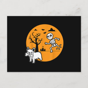 Cartão Postal De Festividades Fato de Halloween de Esqueleto de Osso de Bulldogu