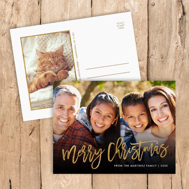 Cartão Postal De Festividades Faux Gold Foil Merry Christmas Overlay (Criador carregado)