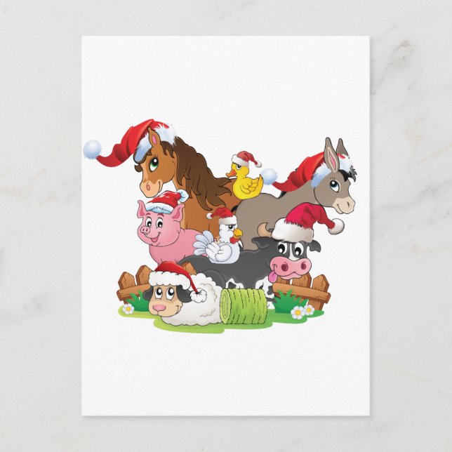 Cartão Postal De Festividades Fazenda Animal Christmas (Frente)