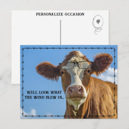 Cartão Postal De Festividades Fazenda Divertida Vaca Country Com Óculos Humor Rú