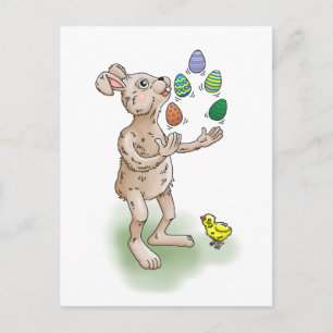 Cartão Postal De Festividades Fazendo malabarismo com Bunny da Páscoa