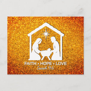 Cartão Postal De Festividades FÉ ESPERANÇA AMOR Glitter Natal Cristão