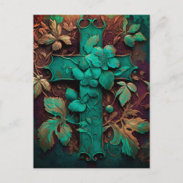 Cartão Postal De Festividades Fé Eterna - Um Eterno Verdigris Cross Holiday