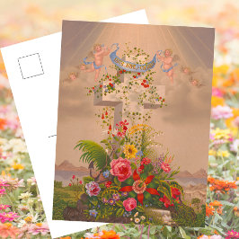 Cartão Postal De Festividades Fé Religiosa Esperança Caridade Páscoa Floral Cruz