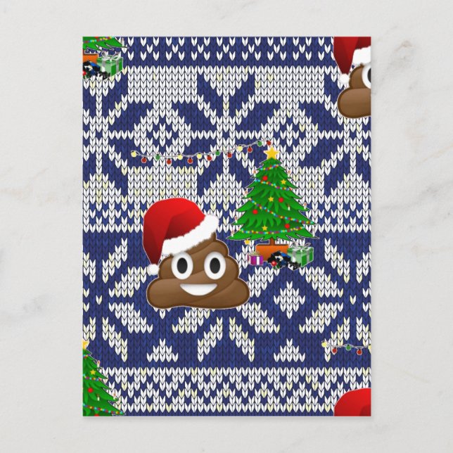 Cartão Postal De Festividades feio cocô de suéter de Natal emoji (Frente)