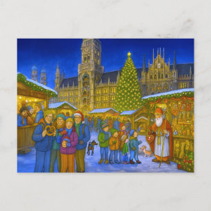Cartão Postal De Festividades Feira de Natal na Marienplatz Munique