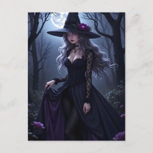 Cartão Postal De Festividades Feiticeiro Gótico, Rosa lua iluminada, Halloween