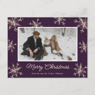 Cartão Postal De Festividades Felicidades de Natal com Foto de Recém-Casados em
