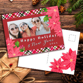 Cartão Postal De Festividades Felicidades Férias Ano Novo Foto Poinsettia Vermel
