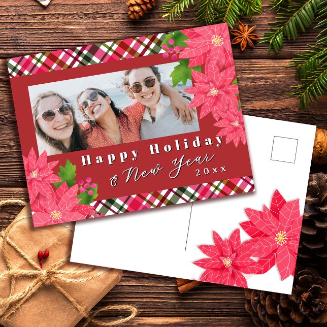 Cartão Postal De Festividades Felicidades Férias Ano Novo Foto Poinsettia Vermel (Criador carregado)