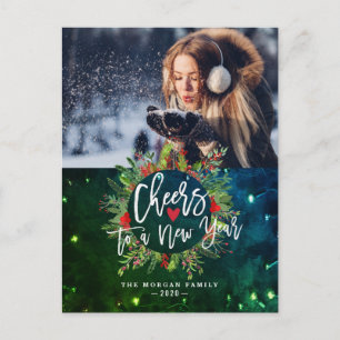 Cartão Postal De Festividades Felicito Holly Wreath por um Ano Novo