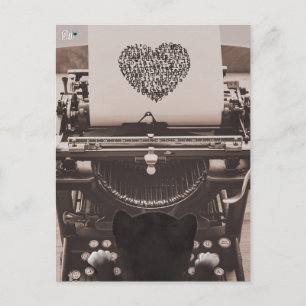 Cartão Postal De Festividades Felini Gato Digitando Coração de São Valentim -