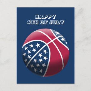 Cartão Postal De Festividades Feliz 4 de julho de basquete