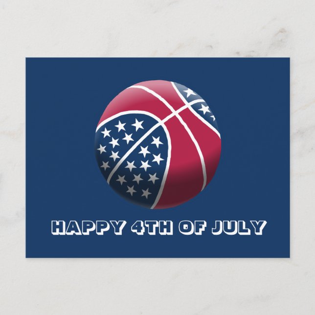 Cartão Postal De Festividades Feliz 4 de julho de basquete (Frente)