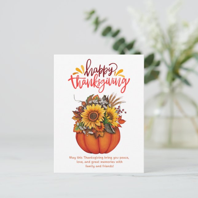 Cartão Postal De Festividades feliz ação de graças de abóbora floral (Em pé/Frente)