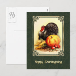 Cartão Postal De Festividades Feliz Ação de Graças. Vintage Turquia e Pumpkin