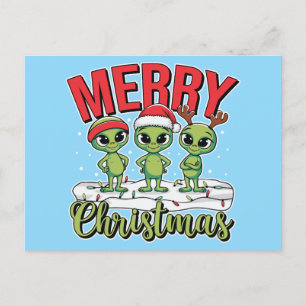 Cartão Postal De Festividades Feliz Aliens de Natal