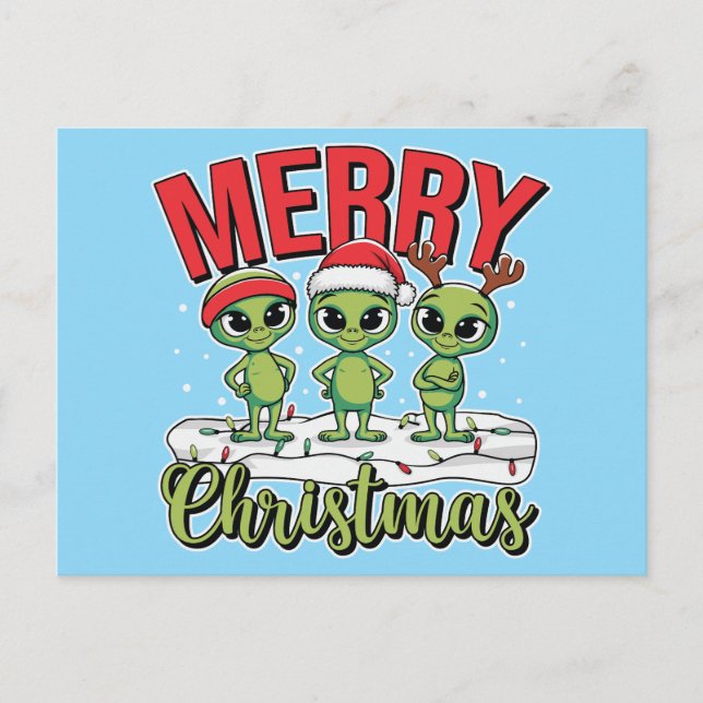 Cartão Postal De Festividades Feliz Aliens de Natal (Frente)