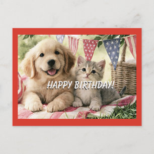 Cartão Postal De Festividades Feliz aniversário, animais de estimação tão fofos,