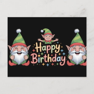 Cartão Postal De Festividades Feliz Aniversário ao Design de Gnome e Elfo