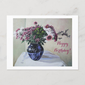 Cartão Postal De Festividades Feliz aniversário belas artes vintage flores cor-d