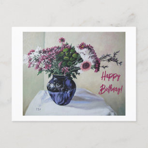 Cartão Postal De Festividades Feliz aniversário belas artes vintage flores cor-d