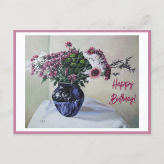 Cartão Postal De Festividades Feliz aniversário belas artes vintage flores cor-d