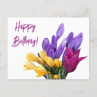 Cartão Postal De Festividades Feliz aniversário bonito croco floral colorido
